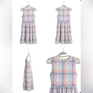 J.Crew Factory Pastel Plaid Smocked Midi Dress L EUC Preppy Feminine